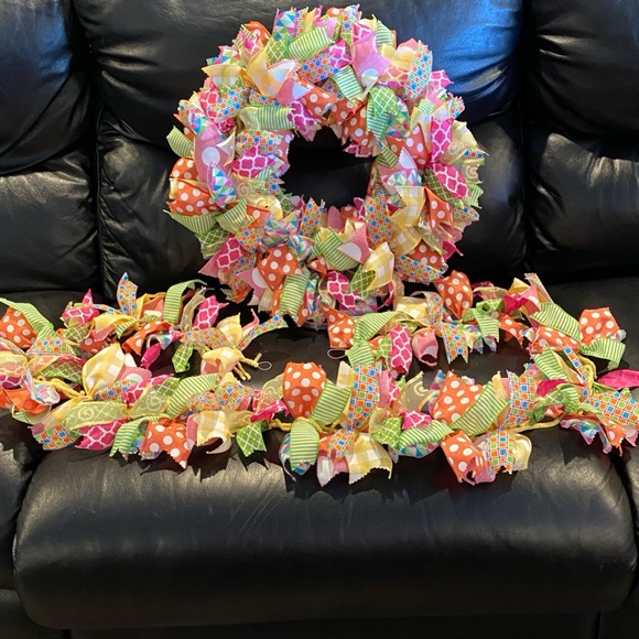 Handcrafted Spring Ribbon Wreath & Garland - Picture 2 of 3